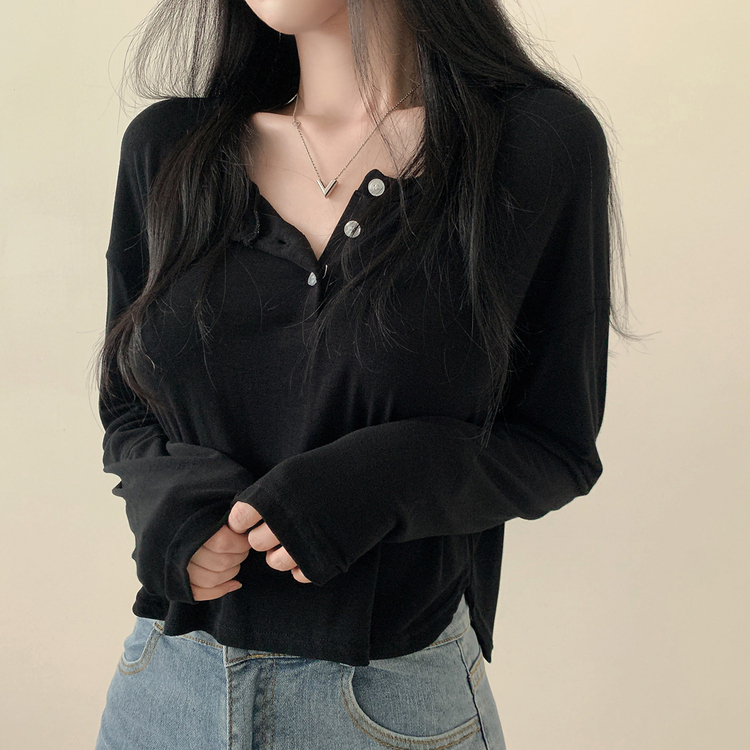 スリーボタンルーズフィット長袖Tシャツ ブラック