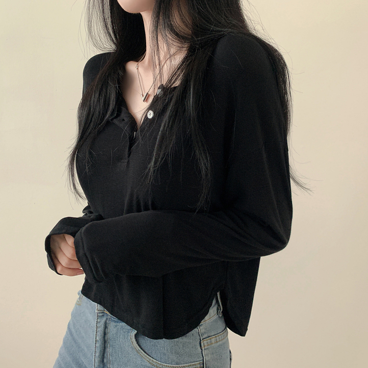 スリーボタンルーズフィット長袖Tシャツ ブラック