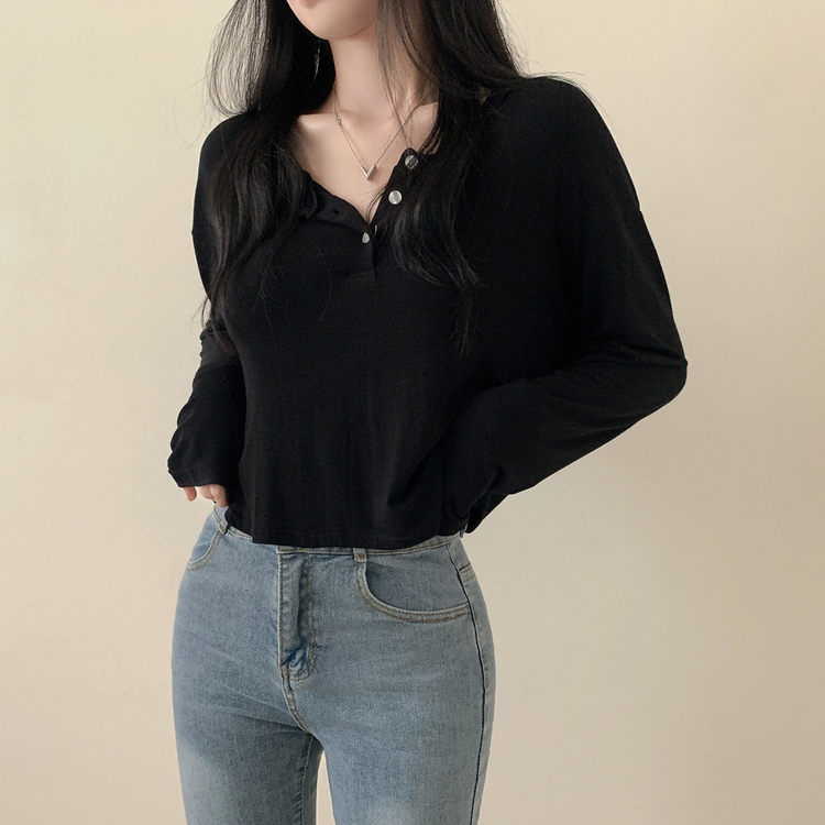 スリーボタンルーズフィット長袖Tシャツ ブラック