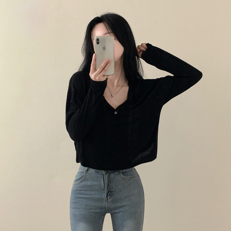 スリーボタンルーズフィット長袖Tシャツ ブラック