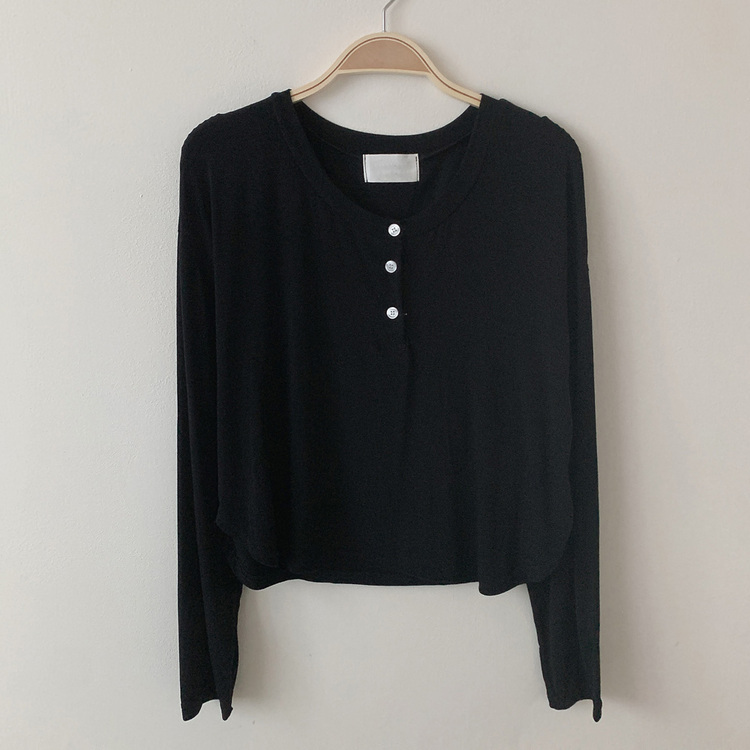 スリーボタンルーズフィット長袖Tシャツ