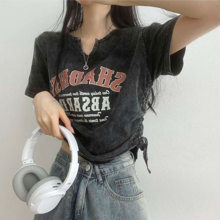 レタリングシャーリングクロップTシャツ