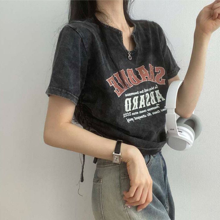 レタリングシャーリングクロップTシャツ