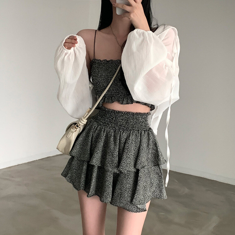 [SET購入可能]キャミソール＋ティアードスカート ブラック