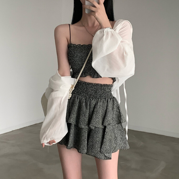 [SET購入可能]キャミソール＋ティアードスカート ブラック