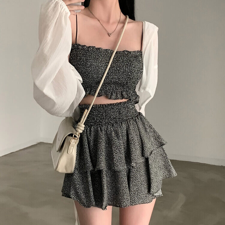 [SET購入可能]キャミソール＋ティアードスカート ブラック