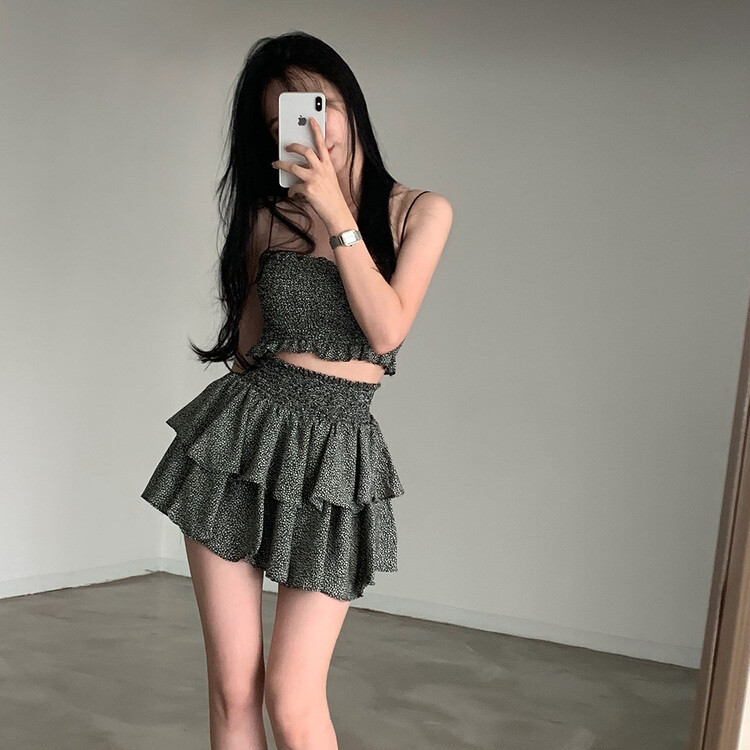 [SET購入可能]キャミソール＋ティアードスカート ブラック