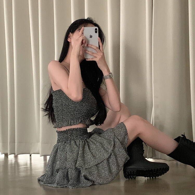 [SET購入可能]キャミソール＋ティアードスカート ブラック