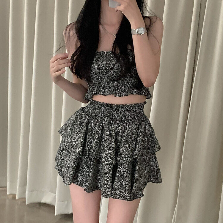 [SET購入可能]キャミソール＋ティアードスカート ブラック