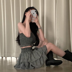 [SET購入可能]キャミソール＋ティアードスカート ブラック