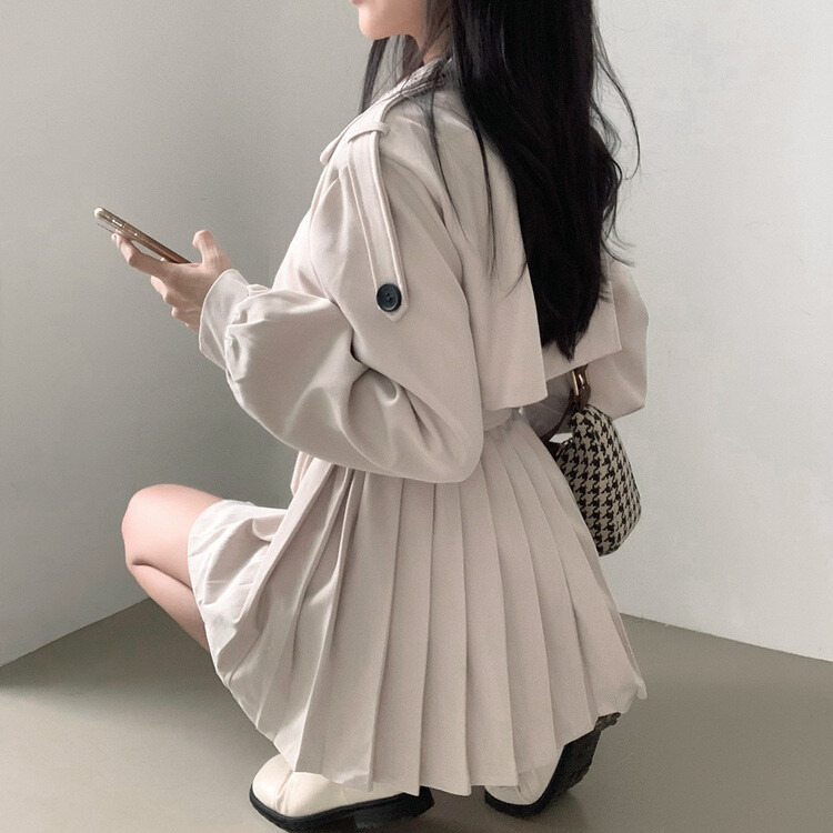 プリーツトレンチコート風ミニワンピース BEIGE