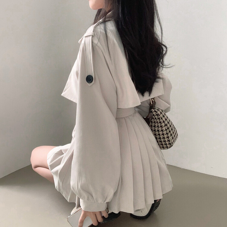プリーツトレンチコート風ミニワンピース BEIGE