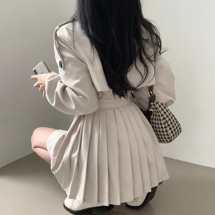 プリーツトレンチコート風ミニワンピース BEIGE