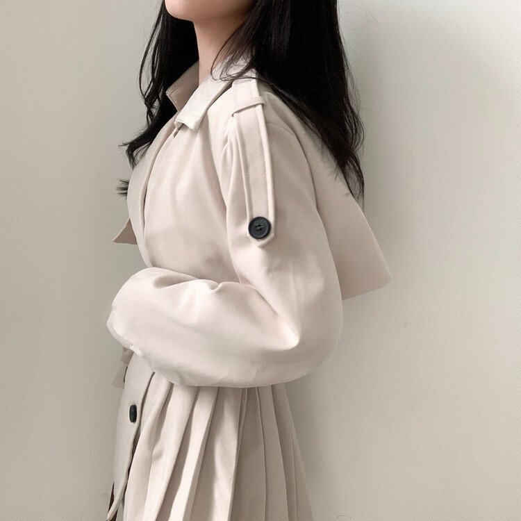 プリーツトレンチコート風ミニワンピース BEIGE