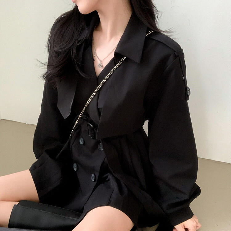 プリーツトレンチコート風ミニワンピース BLACK