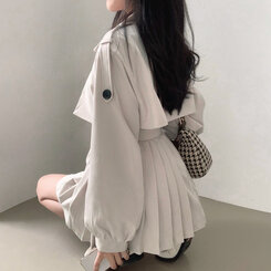 プリーツトレンチコート風ミニワンピース BEIGE