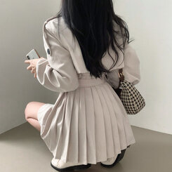 プリーツトレンチコート風ミニワンピース BEIGE
