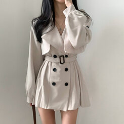 プリーツトレンチコート風ミニワンピース BEIGE