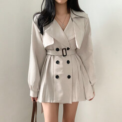 プリーツトレンチコート風ミニワンピース BEIGE