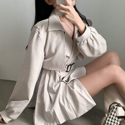 プリーツトレンチコート風ミニワンピース BEIGE