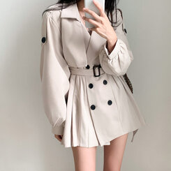 プリーツトレンチコート風ミニワンピース BEIGE