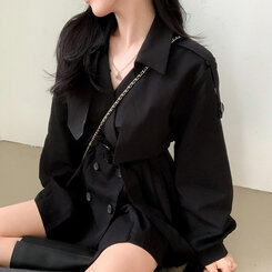 プリーツトレンチコート風ミニワンピース BLACK