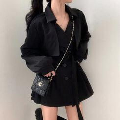 プリーツトレンチコート風ミニワンピース BLACK