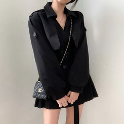 プリーツトレンチコート風ミニワンピース BLACK