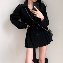 プリーツトレンチコート風ミニワンピース BLACK