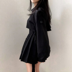 プリーツトレンチコート風ミニワンピース BLACK