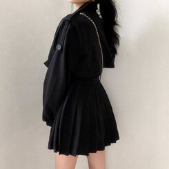 プリーツトレンチコート風ミニワンピース BLACK