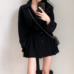 プリーツトレンチコート風ミニワンピース BLACK