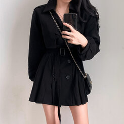 プリーツトレンチコート風ミニワンピース BLACK