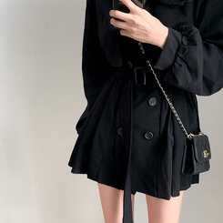プリーツトレンチコート風ミニワンピース BLACK