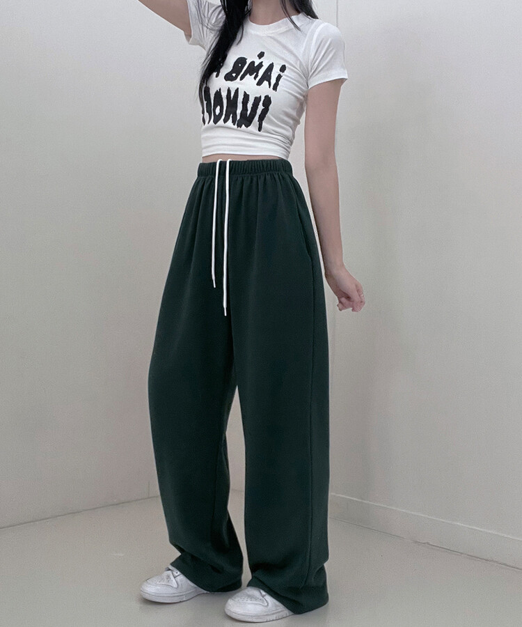 하입보이밴딩와이드롱팬츠4계절팬츠 딥그린