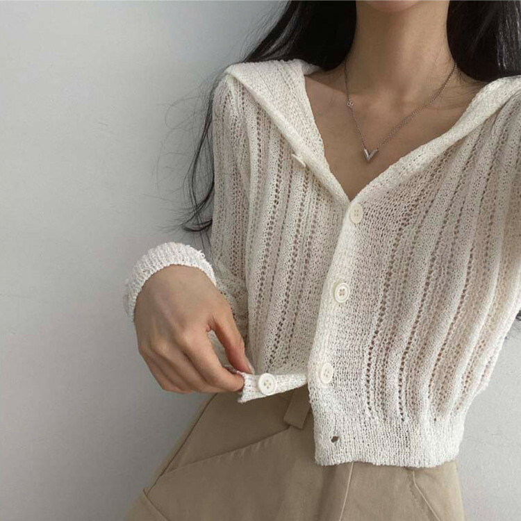 セーラーカラーシースルーボタンカーディガン｜カーディガン