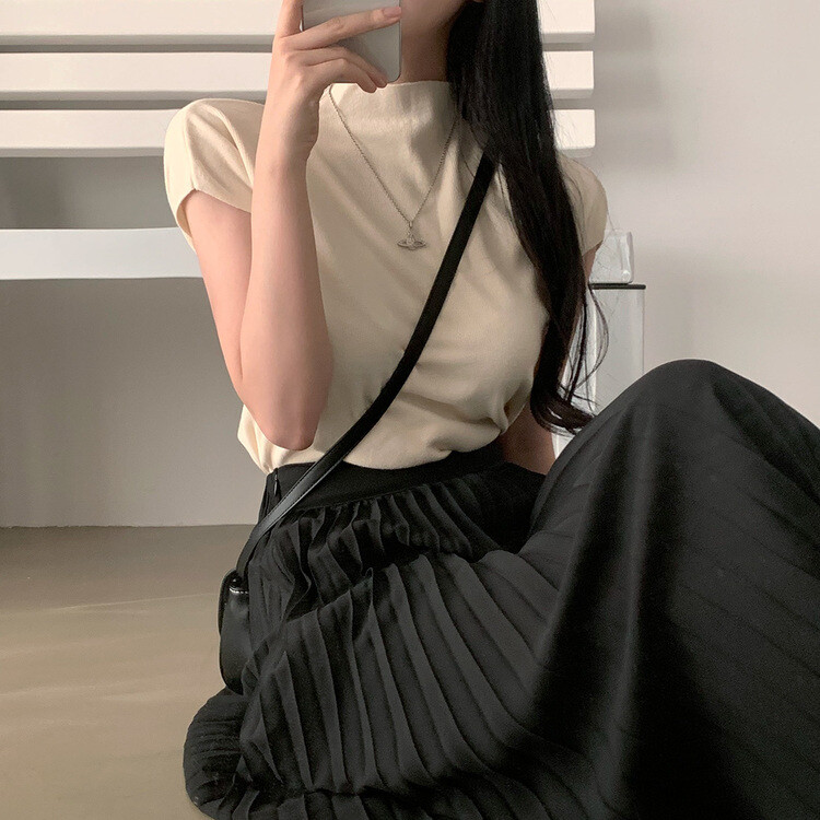 ハーフネックパフ半袖ニット IVORY