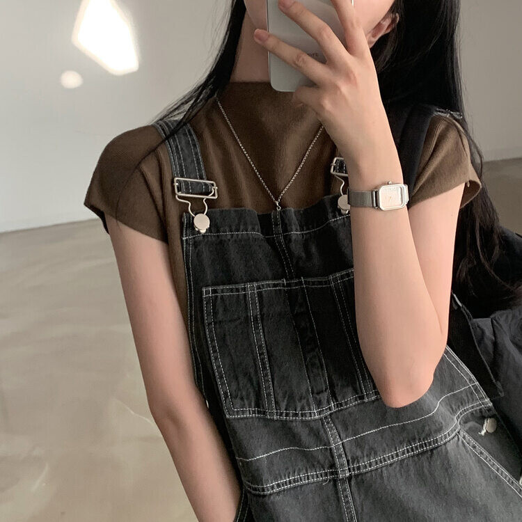 ハーフネックパフ半袖ニット BROWN