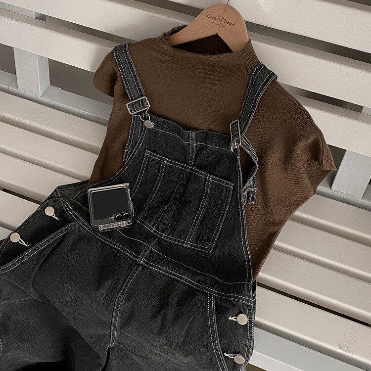ハーフネックパフ半袖ニット BROWN