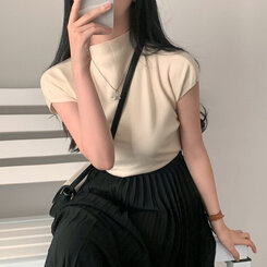 ニット ハーフネックパフ半袖ニット IVORY