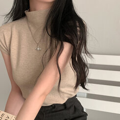ニット ハーフネックパフ半袖ニット LIGHT BEIGE
