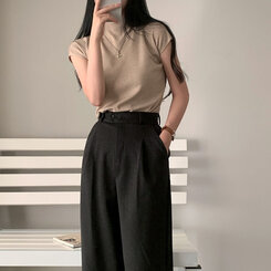 ニット ハーフネックパフ半袖ニット LIGHT BEIGE
