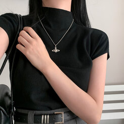 ニット ハーフネックパフ半袖ニット BLACK
