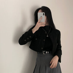 ニット ハーフネックパフ半袖ニット BLACK