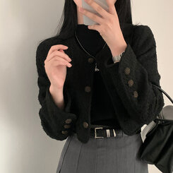 ニット ハーフネックパフ半袖ニット BLACK