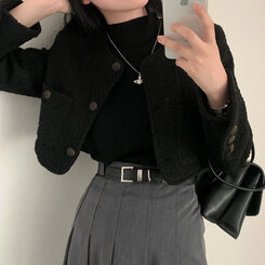 ニット ハーフネックパフ半袖ニット BLACK