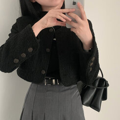 ニット ハーフネックパフ半袖ニット BLACK