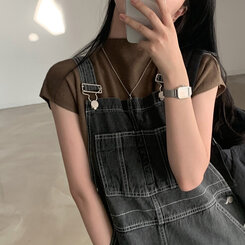 ニット ハーフネックパフ半袖ニット BROWN