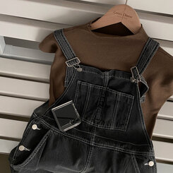 ニット ハーフネックパフ半袖ニット BROWN