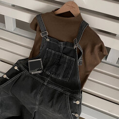 ニット ハーフネックパフ半袖ニット BROWN